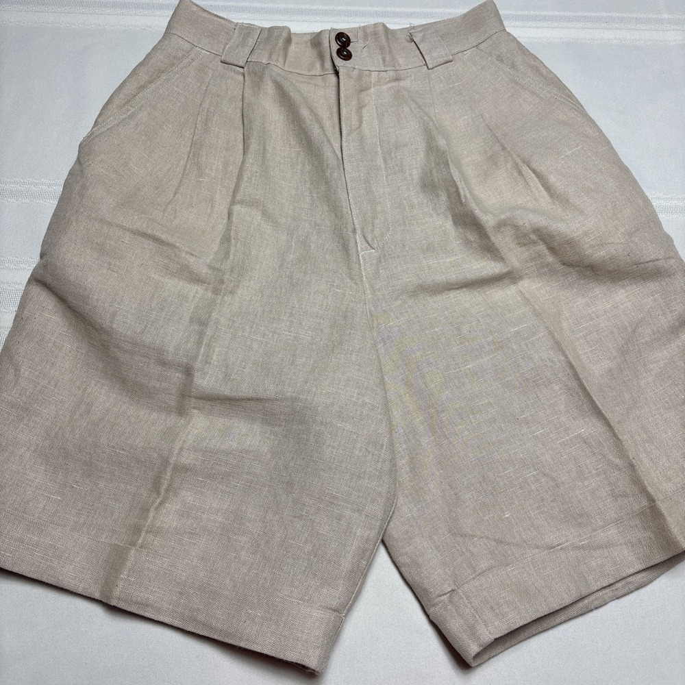 Vtg 90  Linen High Rise Walking Shorts Women Size 10 Preppy Beige